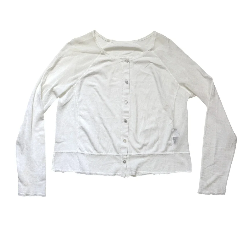 The Phoenix Cardigan Women Large White Solid Casual Mesh Panel Cotton USA Made